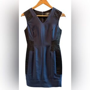 J. Mendel Designer Sleeveless Blue Black V Neck Sheath Cocktail Mini Dress 6